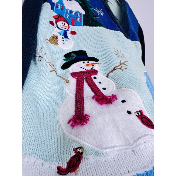 Quacker Factory Cardigan Sweater Snowmen Christmas Small Hidden Button 1990s - Picture 2 of 8